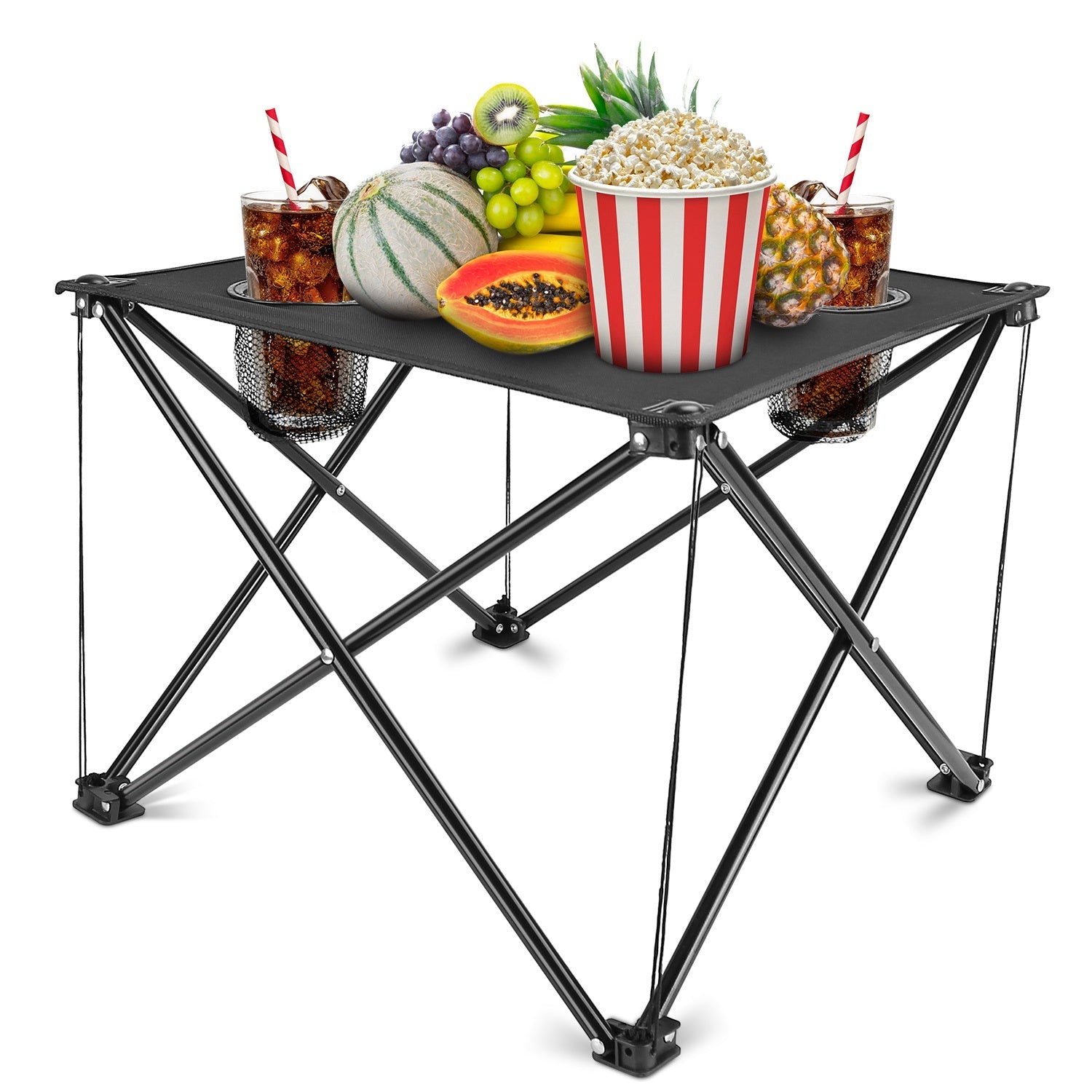 2Pcs Foldable Camping Table Portable Picnic Table Lightweight Travel Desk with 2 Cup Holders/Table Carrying Bag