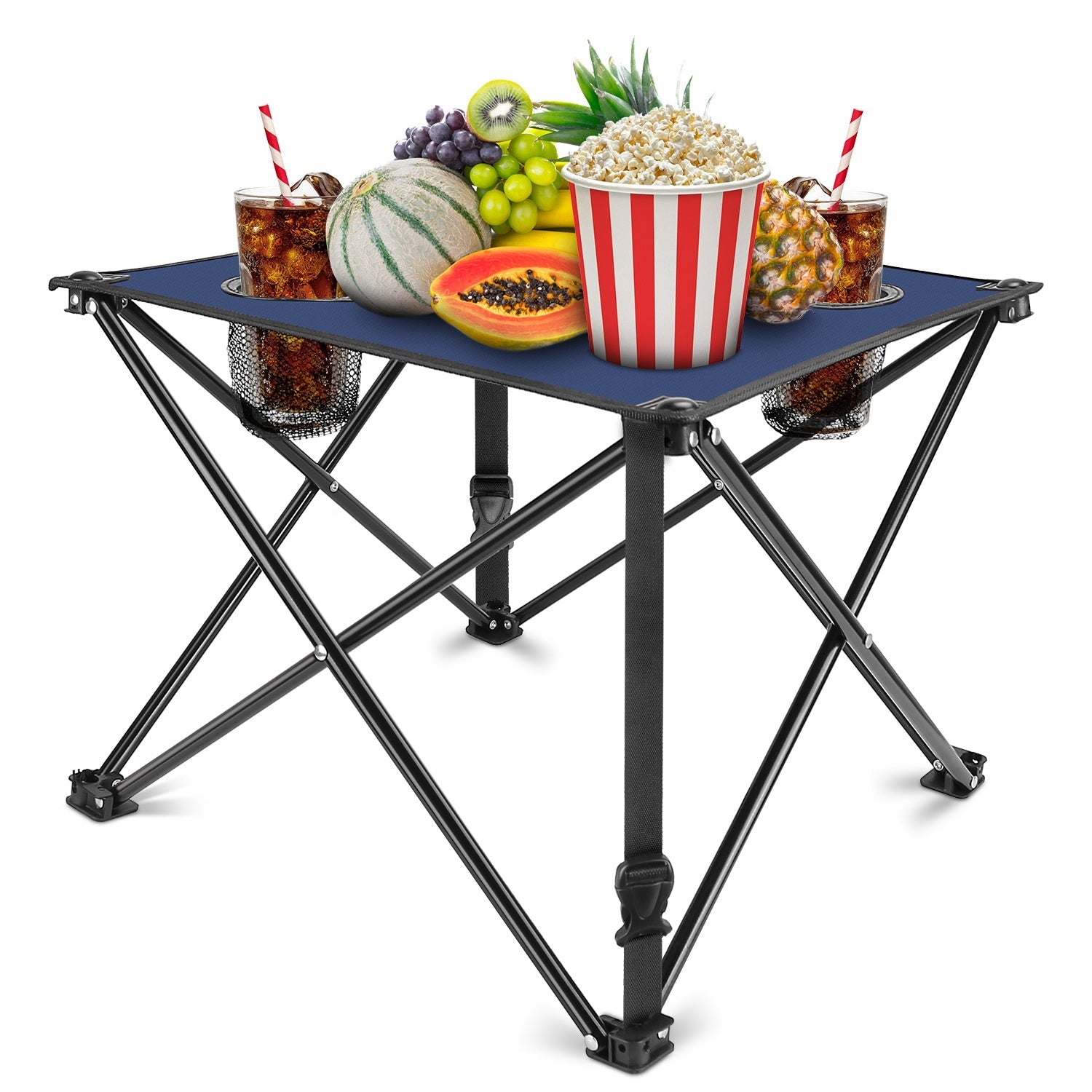 2Pcs Foldable Camping Table Portable Picnic Table Lightweight Travel Desk with 2 Cup Holders/Table Carrying Bag