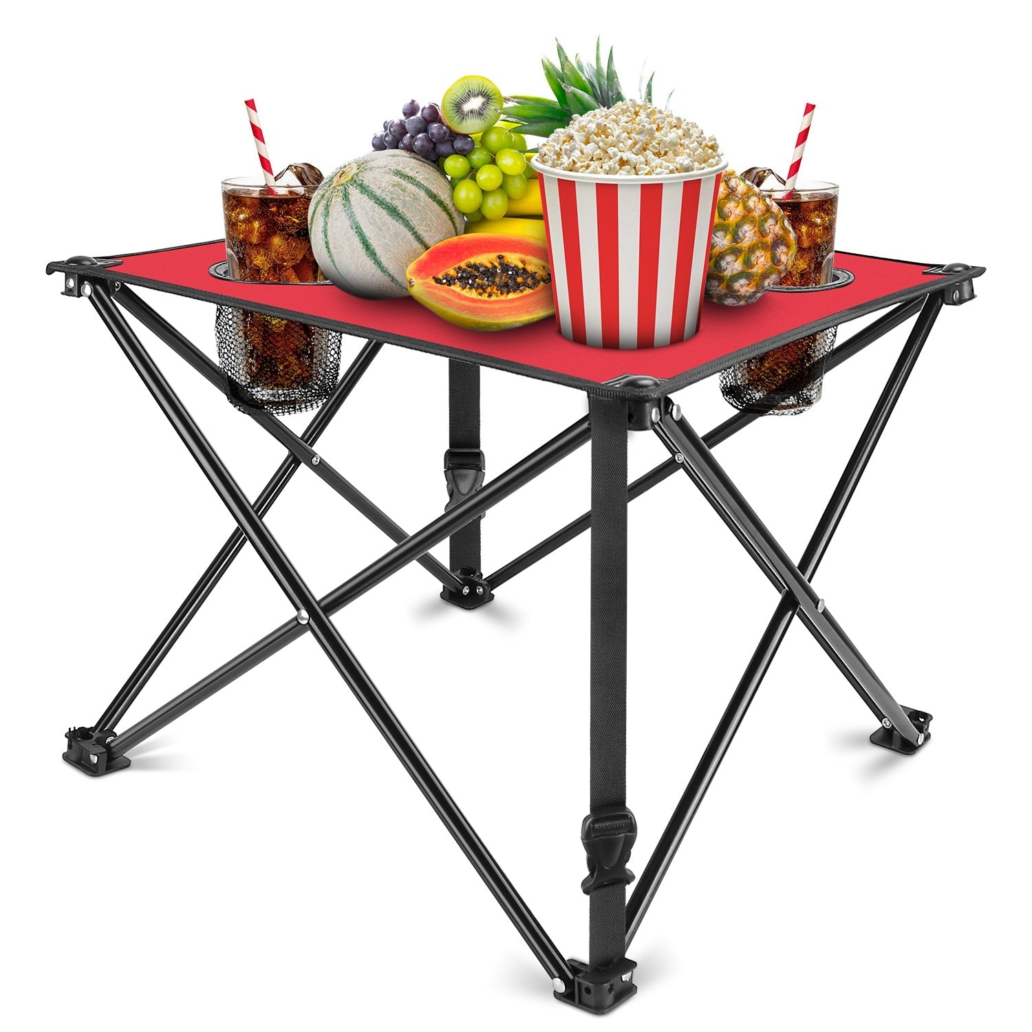 2Pcs Foldable Camping Table Portable Picnic Table Lightweight Travel Desk with 2 Cup Holders/Table Carrying Bag