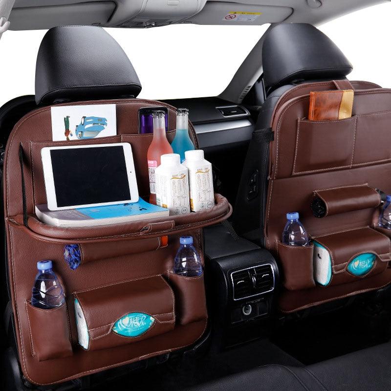 Car Seat Back Organizer Pu Leather Pad Bag Car Storage Organizer Foldable Table Tray Travel Storage Bag Car Backseat Organizer with Tablet Holder Storage Pockets PU Leather Car Storage Organizer Auto Tablet Holder Travel Organizer Accessories