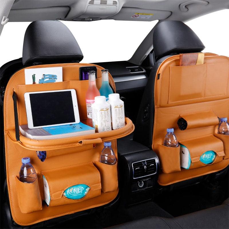 Car Seat Back Organizer Pu Leather Pad Bag Car Storage Organizer Foldable Table Tray Travel Storage Bag Car Backseat Organizer with Tablet Holder Storage Pockets PU Leather Car Storage Organizer Auto Tablet Holder Travel Organizer Accessories