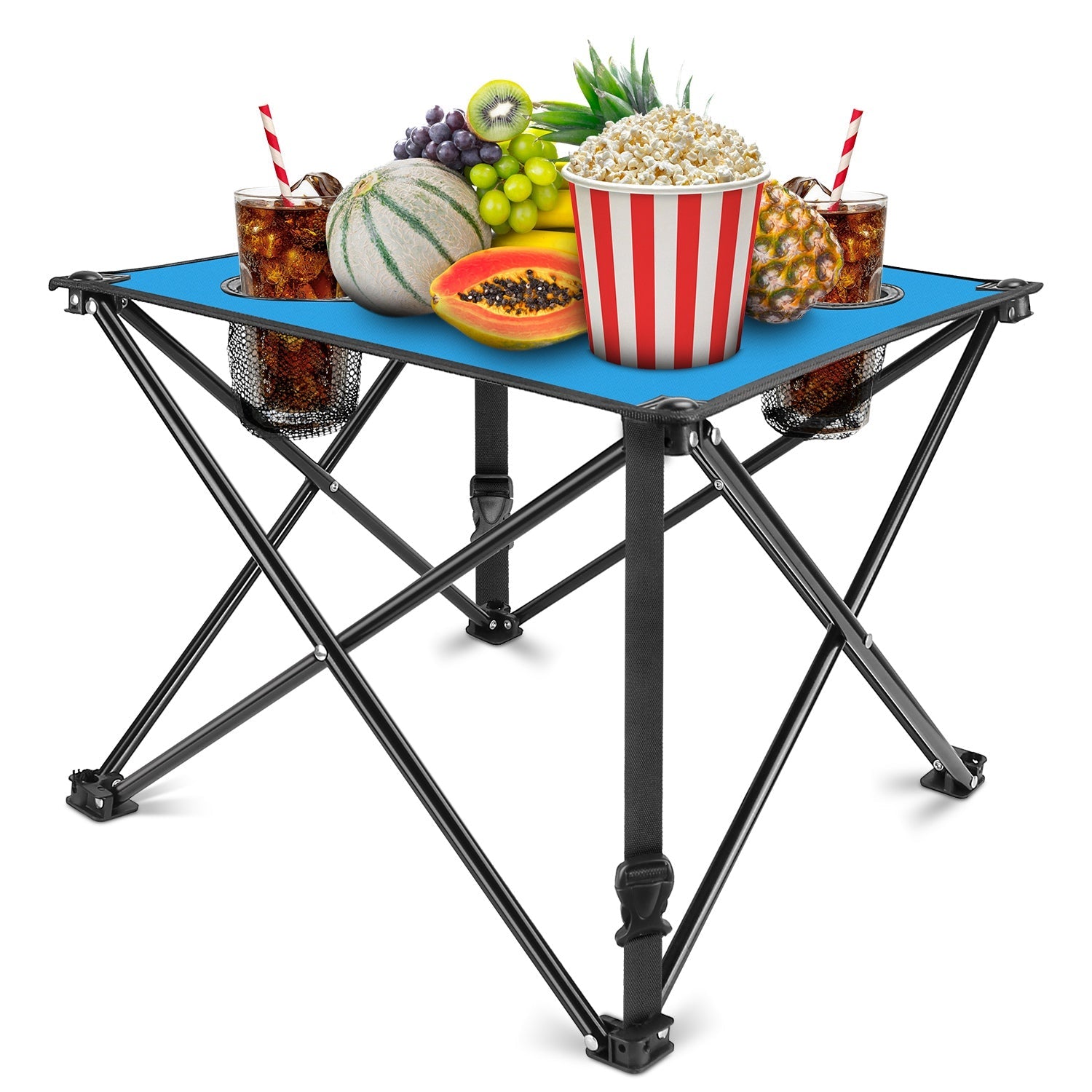 2Pcs Foldable Camping Table Portable Picnic Table Lightweight Travel Desk with 2 Cup Holders/Table Carrying Bag